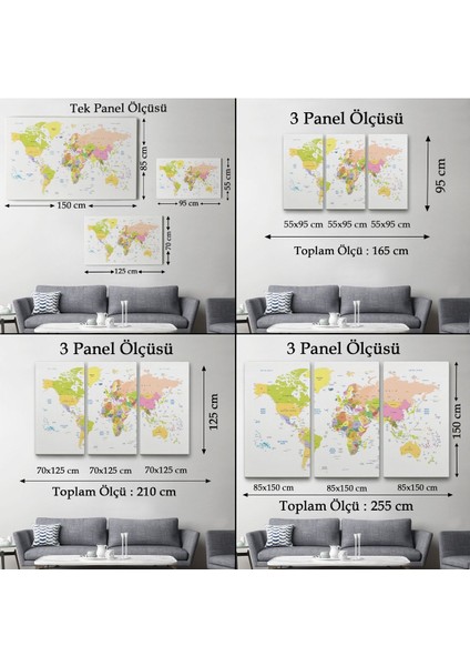 Dünya Haritası Dekoratif Kanvas Tablo 1069 indirimleri