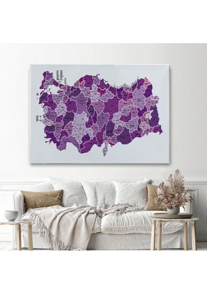 Türkiye Haritası Kanvas Tablo Il ve Ilçeli Ayrıntılı Eğitici Dekoratif Tablo 3025 fiyatları
