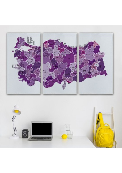 Türkiye Haritası Kanvas Tablo Il ve Ilçeli Ayrıntılı Eğitici Dekoratif Tablo 3025 modelleri
