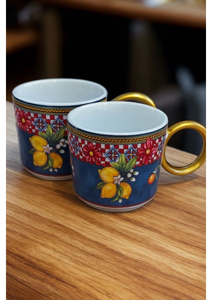 Renkli Desenli 2’li Seramik Kupa – 300 ml