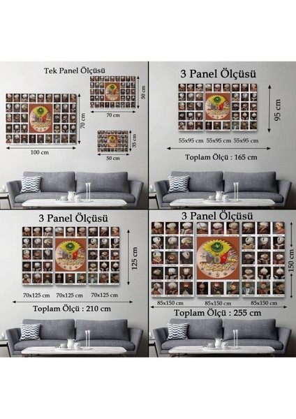 Osmanlı Padişahlarının Tümü Dekoratif Duvar TABLOSU-6549