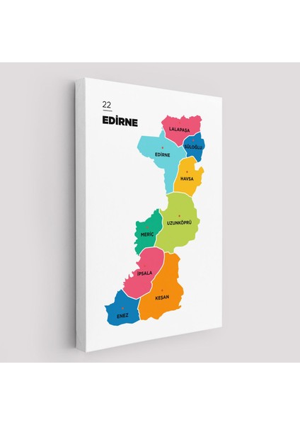 Edirne Ili ve Ilçeler Haritası Dekoratif Kanvas Tablo 1327
