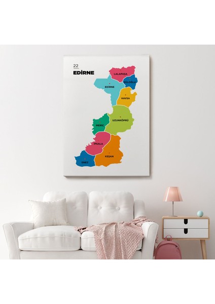 Edirne Ili ve Ilçeler Haritası Dekoratif Kanvas Tablo 1327 fiyatları