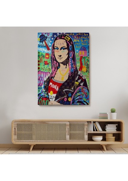 Banksy Renkli Mona Lisa Kanvas Tablo, Pop Art, Sokak Sanatı, Kanvas TABLO-5305