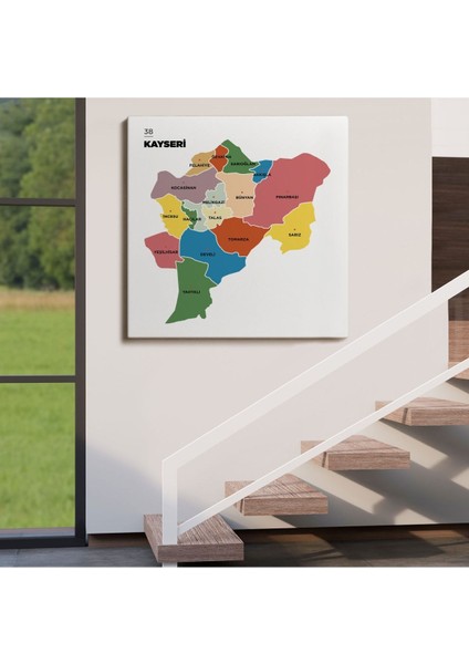 Kayseri Ili ve Ilçeler Haritası Dekoratif Kanvas Tablo 1386 fırsatları