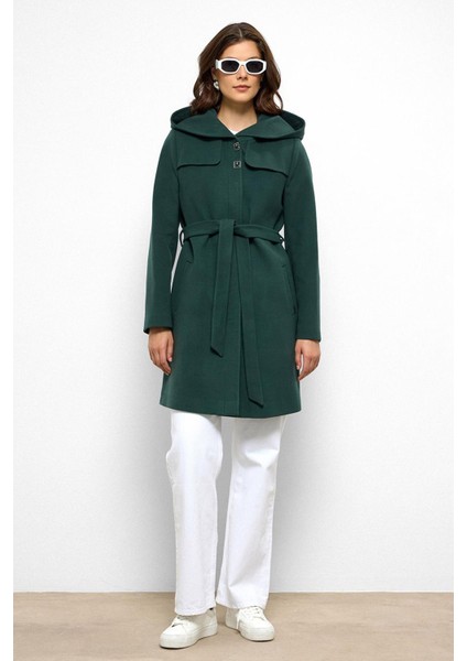 Kapüşonlu Pelerin Detaylı Kaban Yeşil 3109 fırsatları