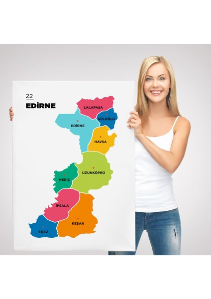 Edirne Ili ve Ilçeler Haritası Dekoratif Kanvas Tablo 1327 modelleri