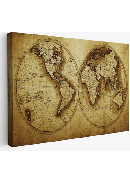 Eskitme Dünya Haritası Vintage Dekoratif Kanvas Tablo 1105(TEK Parça)