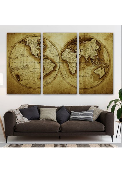 Eskitme Dünya Haritası Vintage Dekoratif Kanvas Tablo 1105(TEK Parça) modelleri