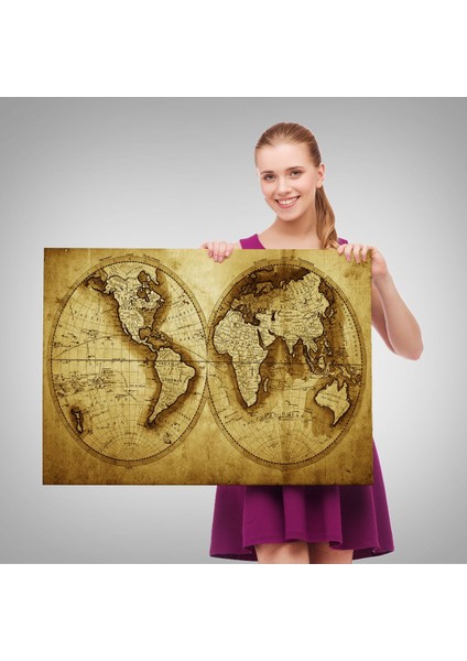Eskitme Dünya Haritası Vintage Dekoratif Kanvas Tablo 1105(TEK Parça) fırsatları