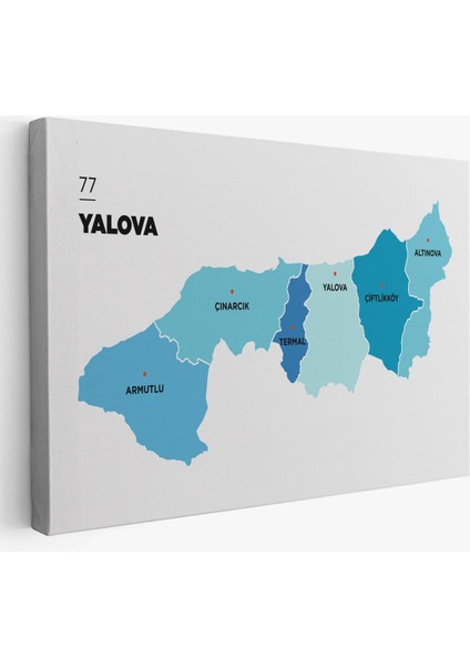 Yalova Ili ve Ilçeler Haritası Dekoratif Kanvas Tablo 1483
