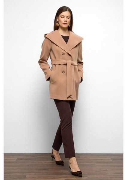 Kapüşonlu Kruvaze Kısa Kaban Kamel 3103 fiyatları