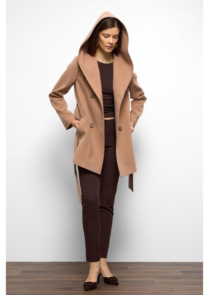 Kapüşonlu Kruvaze Kısa Kaban Kamel 3103 fırsatları