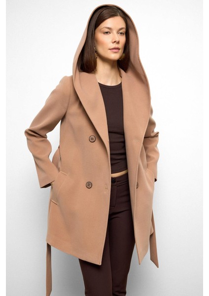 Kapüşonlu Kruvaze Kısa Kaban Kamel 3103 indirimleri