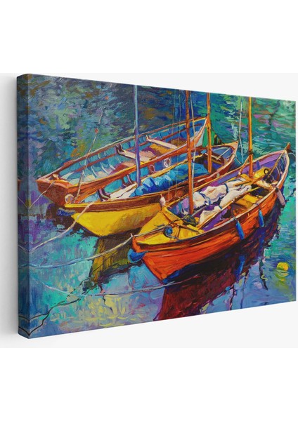 Okyanus Üzerinde Gün Batımı Tekne ve Deniz Kanvas Duvar TABLOSU-1194