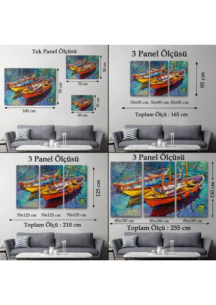 Okyanus Üzerinde Gün Batımı Tekne ve Deniz Kanvas Duvar TABLOSU-1194