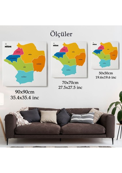 Niğde Ili ve Ilçeler Haritası Dekoratif Kanvas Tablo 1430 indirimleri