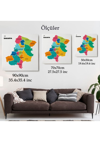 Sakarya Ili ve Ilçeler Haritası Dekoratif Kanvas Tablo 1442 indirimleri