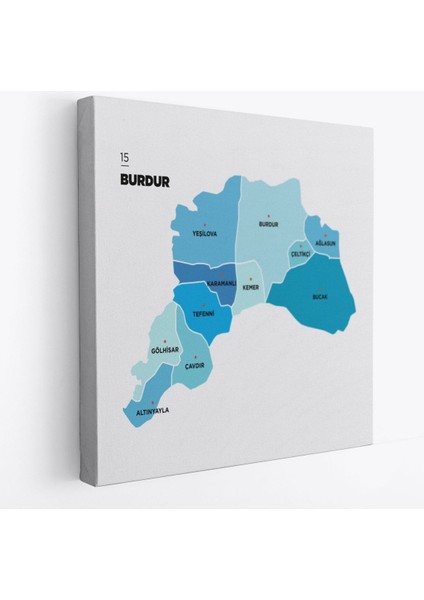 Burdur Ili ve Ilçeler Haritası Dekoratif Kanvas Tablo 1305