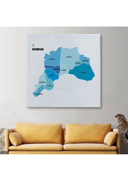 Burdur Ili ve Ilçeler Haritası Dekoratif Kanvas Tablo 1305 fiyatları
