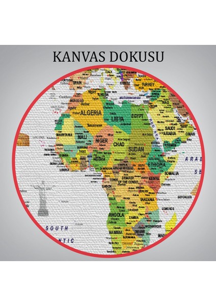 Dünya Haritası Ayrıntılı Eğitici Sembollü Bayraklı Dekoratif Kanvas Tablo 2875
