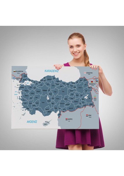 Türkiye Haritası Kanvas Tablo Sınır Komşulu Eğitici ve Öğretici Dekoratif Tablo 3093 fırsatları