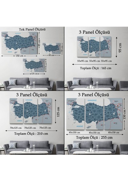 Türkiye Haritası Kanvas Tablo Sınır Komşulu Eğitici ve Öğretici Dekoratif Tablo 3093 indirimleri