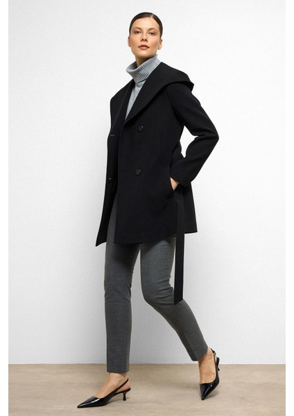 Kapüşonlu Kruvaze Kısa Kaban Siyah 3103 modelleri