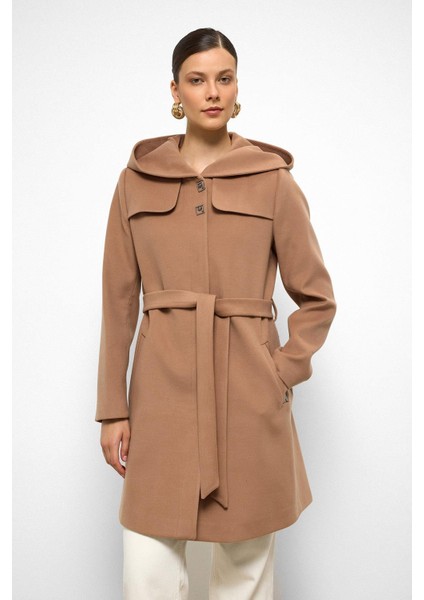 Kapüşonlu Pelerin Detaylı Kaban Kamel 3109 modelleri