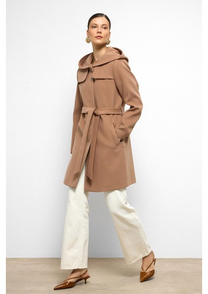 Kapüşonlu Pelerin Detaylı Kaban Kamel 3109 indirimleri