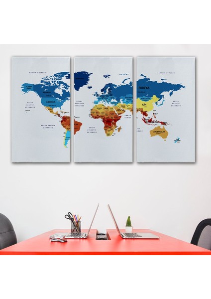Türkçe Dünya Haritası Dekoratif Kanvas Tablo Ülke ve Başkentli 1492 modelleri