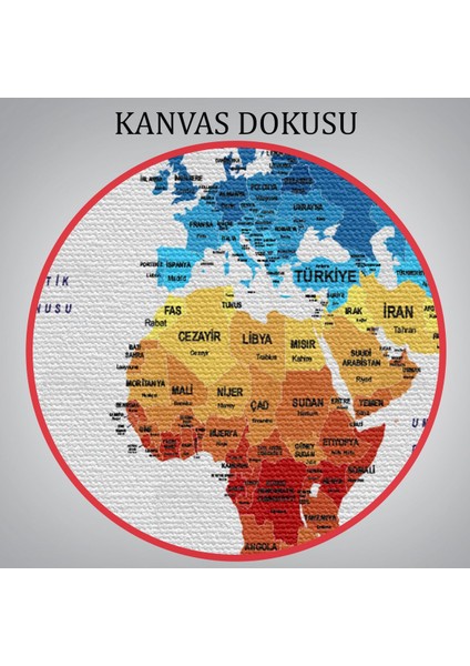 Türkçe Dünya Haritası Dekoratif Kanvas Tablo Ülke ve Başkentli 1492