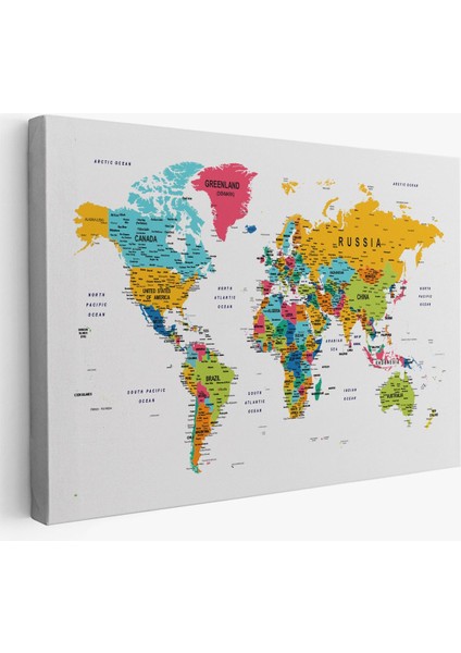 Dünya Haritası Dekoratif Kanvas Tablo Son Derece Detaylı ve Eğitici 1592