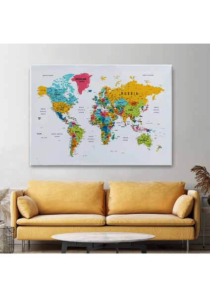 Dünya Haritası Dekoratif Kanvas Tablo Son Derece Detaylı ve Eğitici 1592 fiyatları