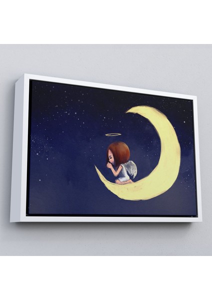 Çerçeveli Ay'da Diz Çöküp Dua Eden Melek Kızın TABLOSU-1210
