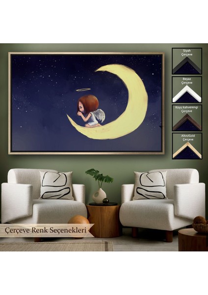 Çerçeveli Ay'da Diz Çöküp Dua Eden Melek Kızın TABLOSU-1210