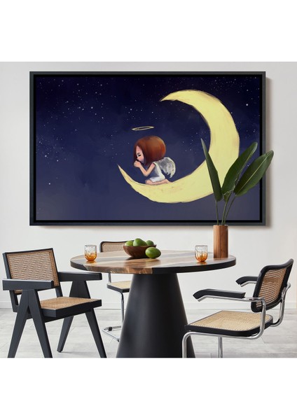 Çerçeveli Ay'da Diz Çöküp Dua Eden Melek Kızın TABLOSU-1210