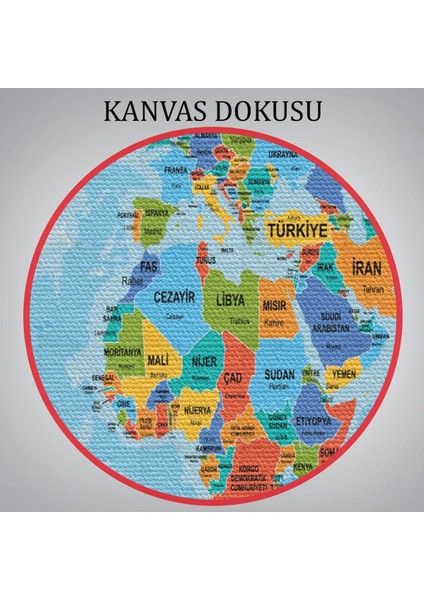 Türkçe Dünya Haritası Ülke Başkentli ve Okyanuslu Dekoratif Kanvas Tablo 2260
