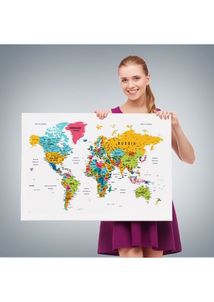 Dünya Haritası Dekoratif Kanvas Tablo Son Derece Detaylı ve Eğitici 1592 fırsatları
