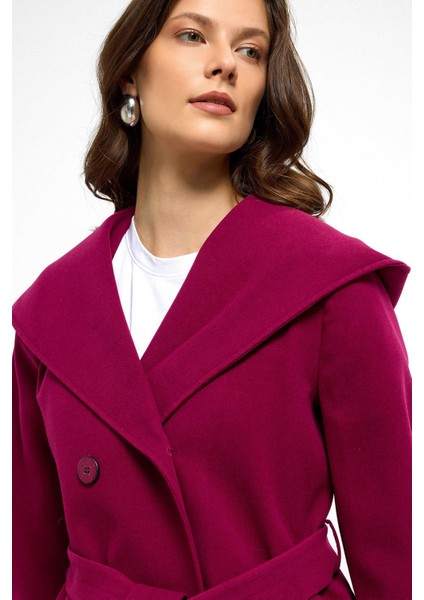 Kapüşonlu Kruvaze Kısa Kaban Fuşya 3103 fiyatları