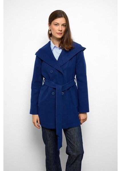 Kapüşonlu Kruvaze Kısa Kaban Saks 3103