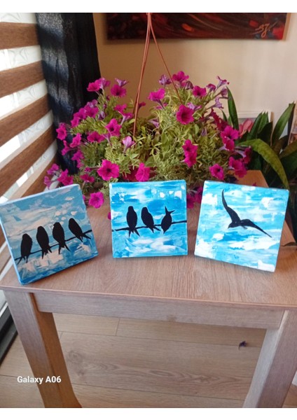 ORJİNAL EL YAPIMI AKRİLİK KUŞ TEMALI MASA ÜSTÜ DEKORATİF TABLO