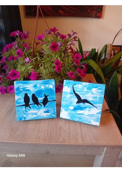 ORJİNAL EL YAPIMI AKRİLİK KUŞ TEMALI MASA ÜSTÜ DEKORATİF TABLO fiyatları