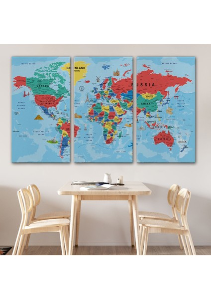 Dünya Haritası Kanvas Tablo Son Derece Detaylı Dekoratif OKYANUSLU-2021 modelleri
