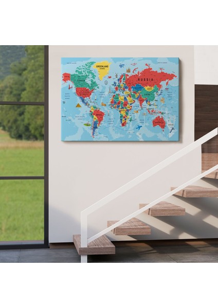 Dünya Haritası Kanvas Tablo Son Derece Detaylı Dekoratif OKYANUSLU-2021 indirimleri