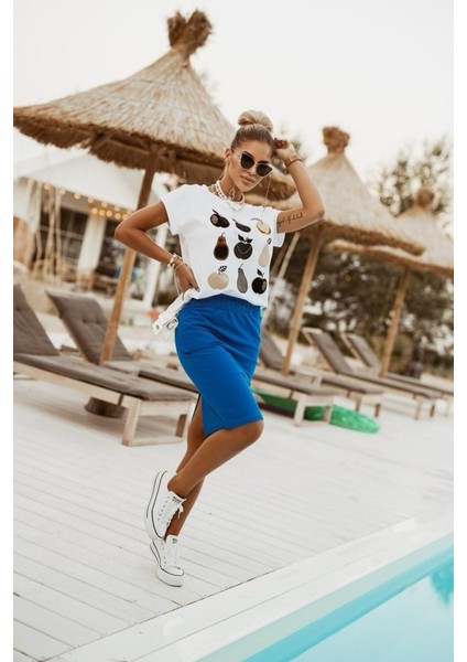 Kadın Iki Iplik Kumaş Beli Lastikli Arkası Yırtmaçlı Mıdı Boy Etek fırsatları