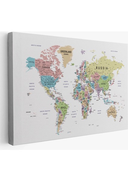 Dünya Haritası Dekoratif Kanvas Tablo Son Derece Detaylı ve Eğitici 1587