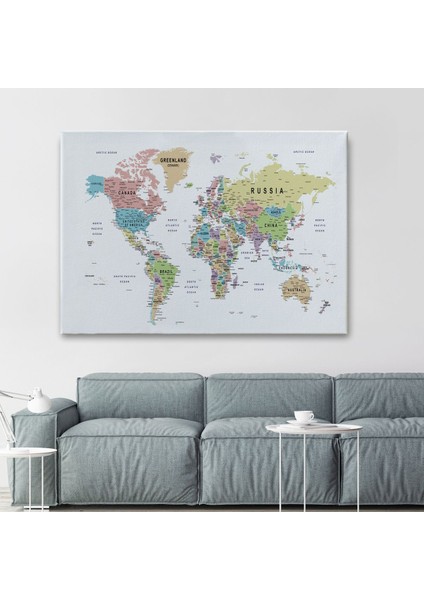 Dünya Haritası Dekoratif Kanvas Tablo Son Derece Detaylı ve Eğitici 1587 fiyatları
