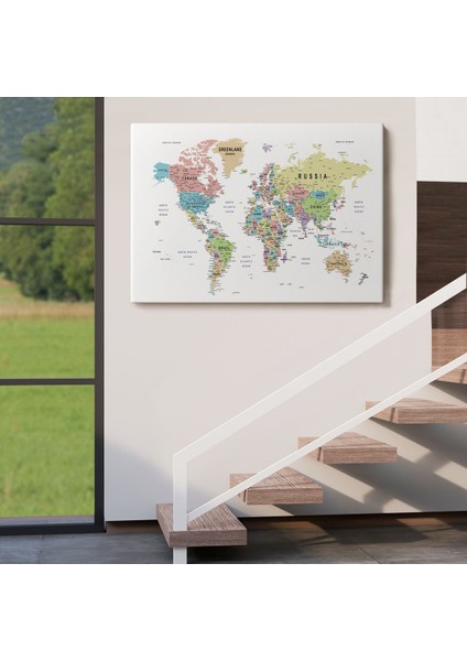 Dünya Haritası Dekoratif Kanvas Tablo Son Derece Detaylı ve Eğitici 1587 indirimleri