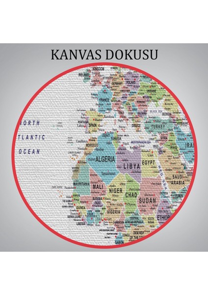 Dünya Haritası Dekoratif Kanvas Tablo Son Derece Detaylı ve Eğitici 1587